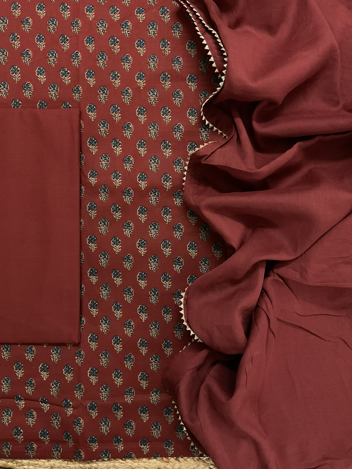 Pure Cotton Printed Suit - Maroon