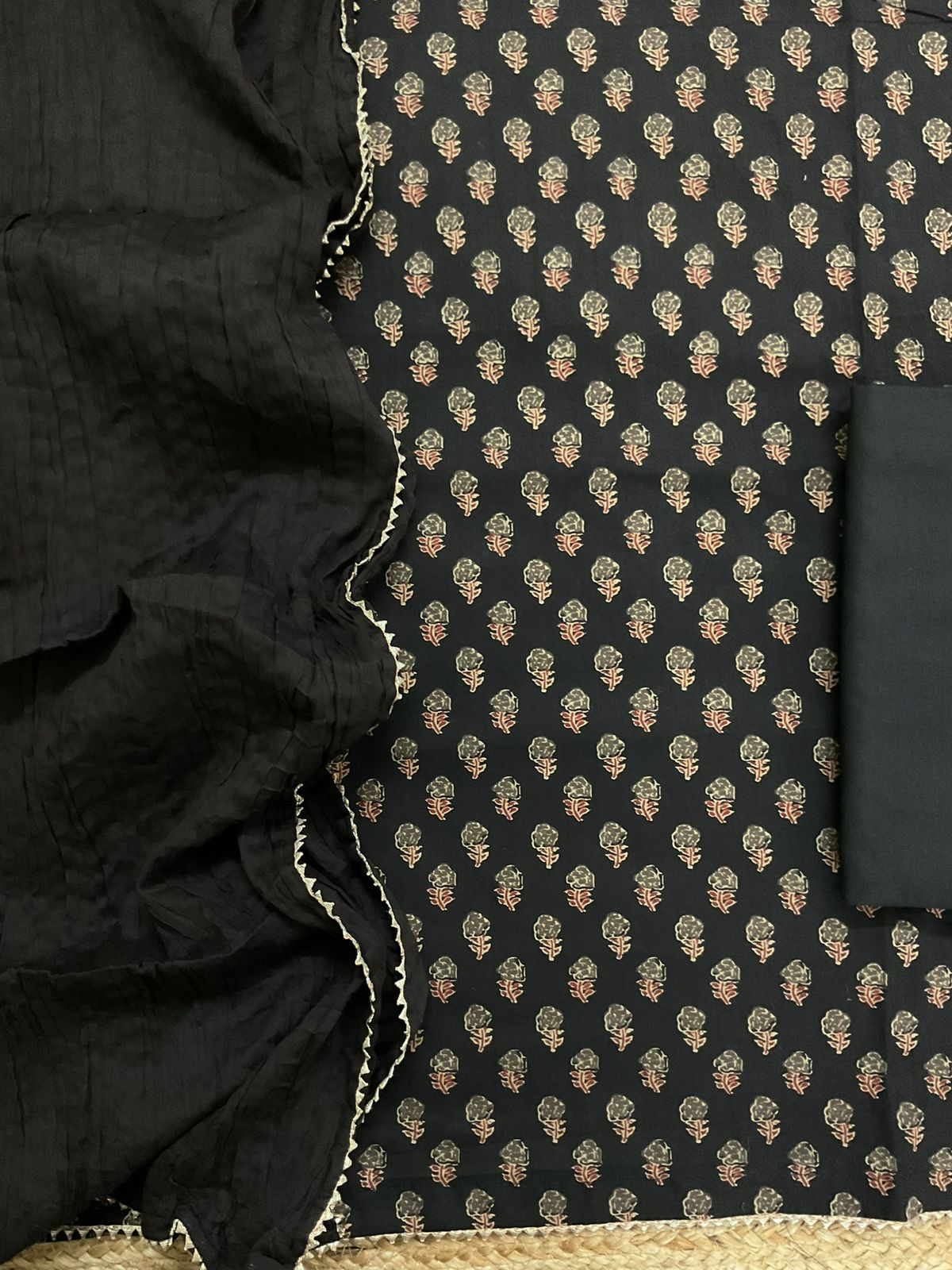 Pure Cotton Printed Suit - Black