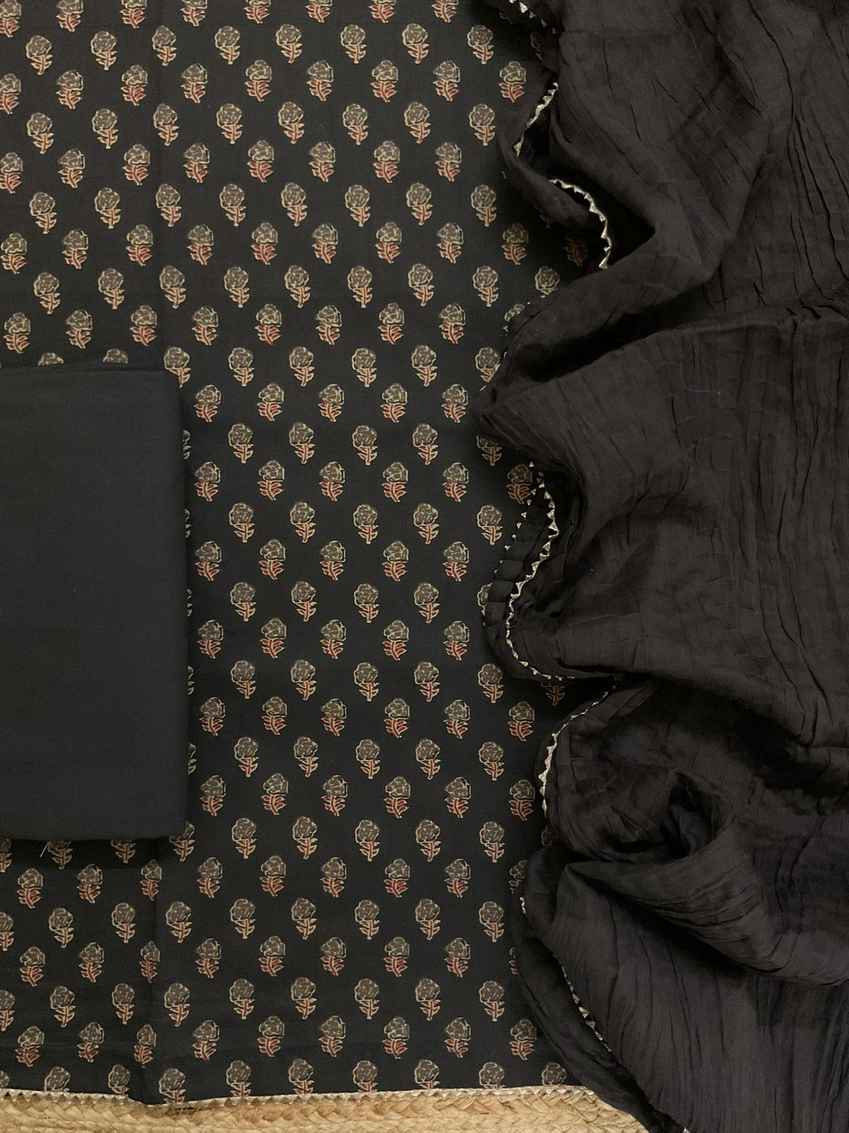 Pure Cotton Printed Suit - Black