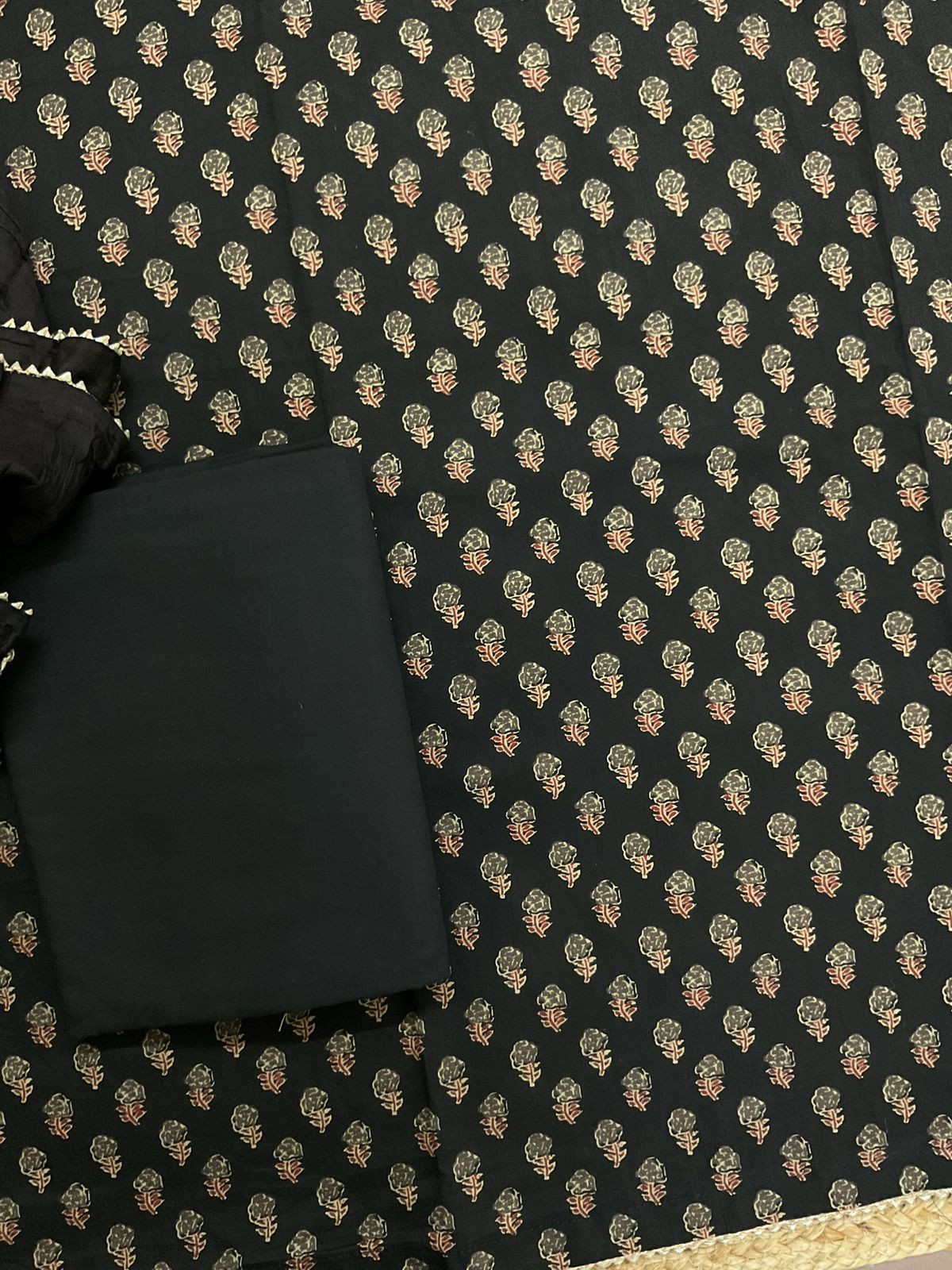 Pure Cotton Printed Suit - Black