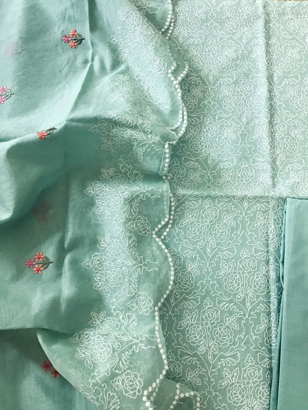 Soft Chanderi Embroidered Suit - Green