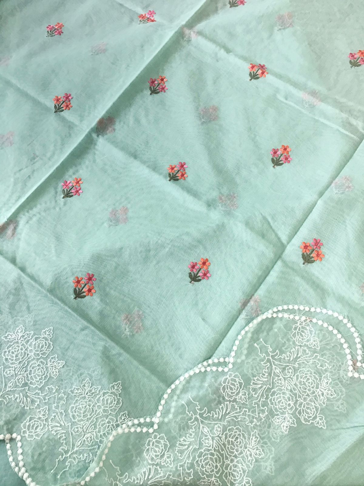 Soft Chanderi Embroidered Suit - Green