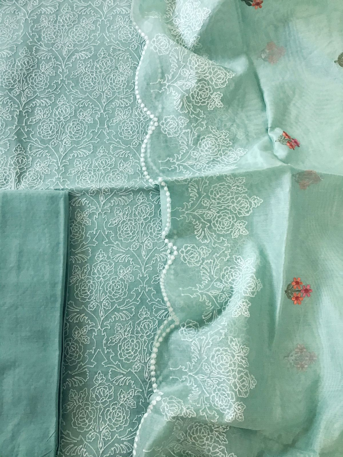 Soft Chanderi Embroidered Suit - Green