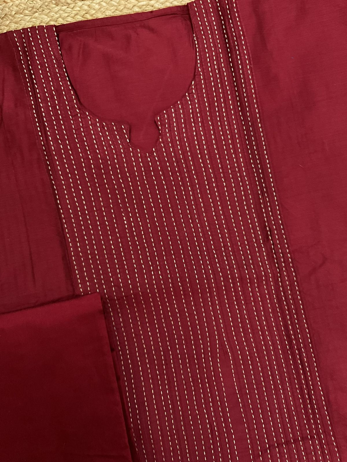 Pure Cotton Silk Printed Embroidered Suit - Maroon