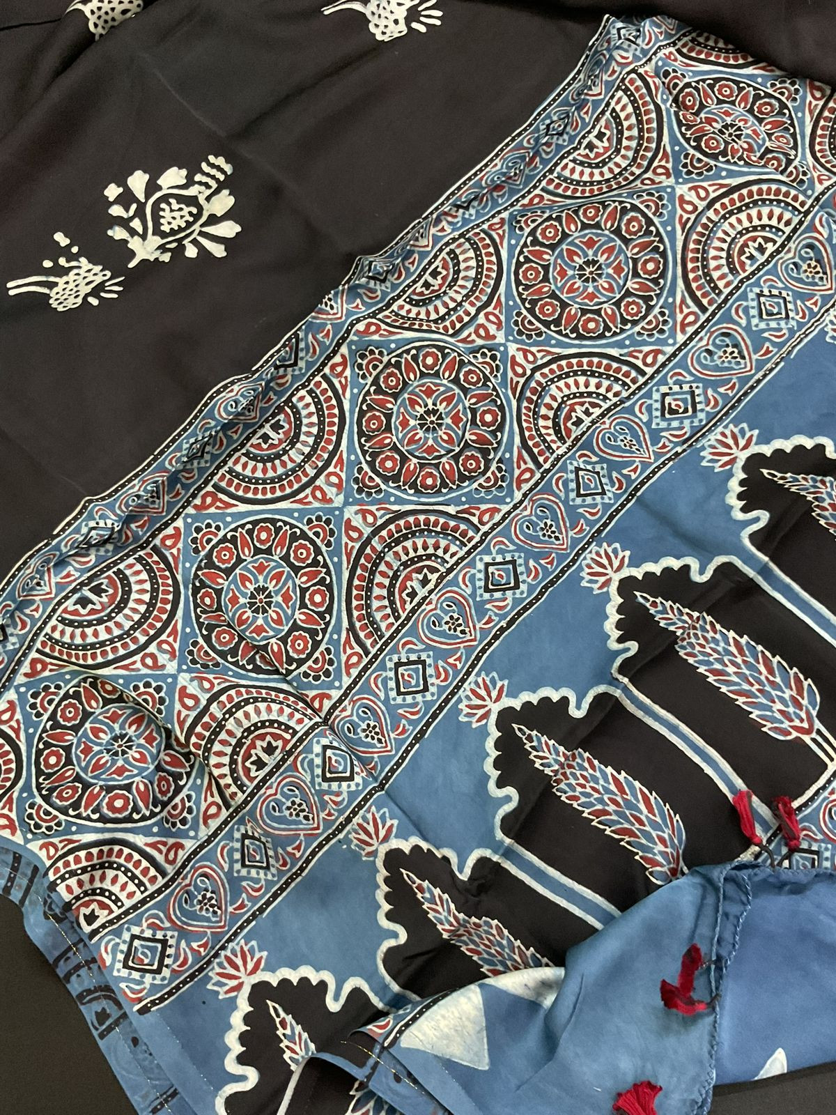 Pure Cotton Silk Printed Embroidered Suit - Black