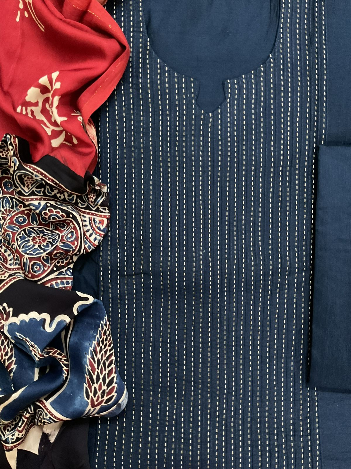 Pure Cotton Silk Printed Embroidered Suit - Blue