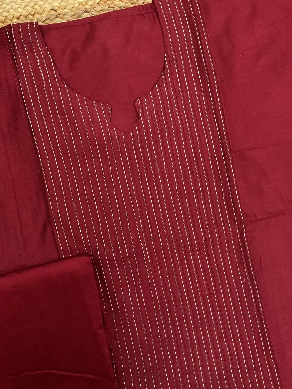 Pure Cotton Silk Printed Embroidered Suit - Maroon