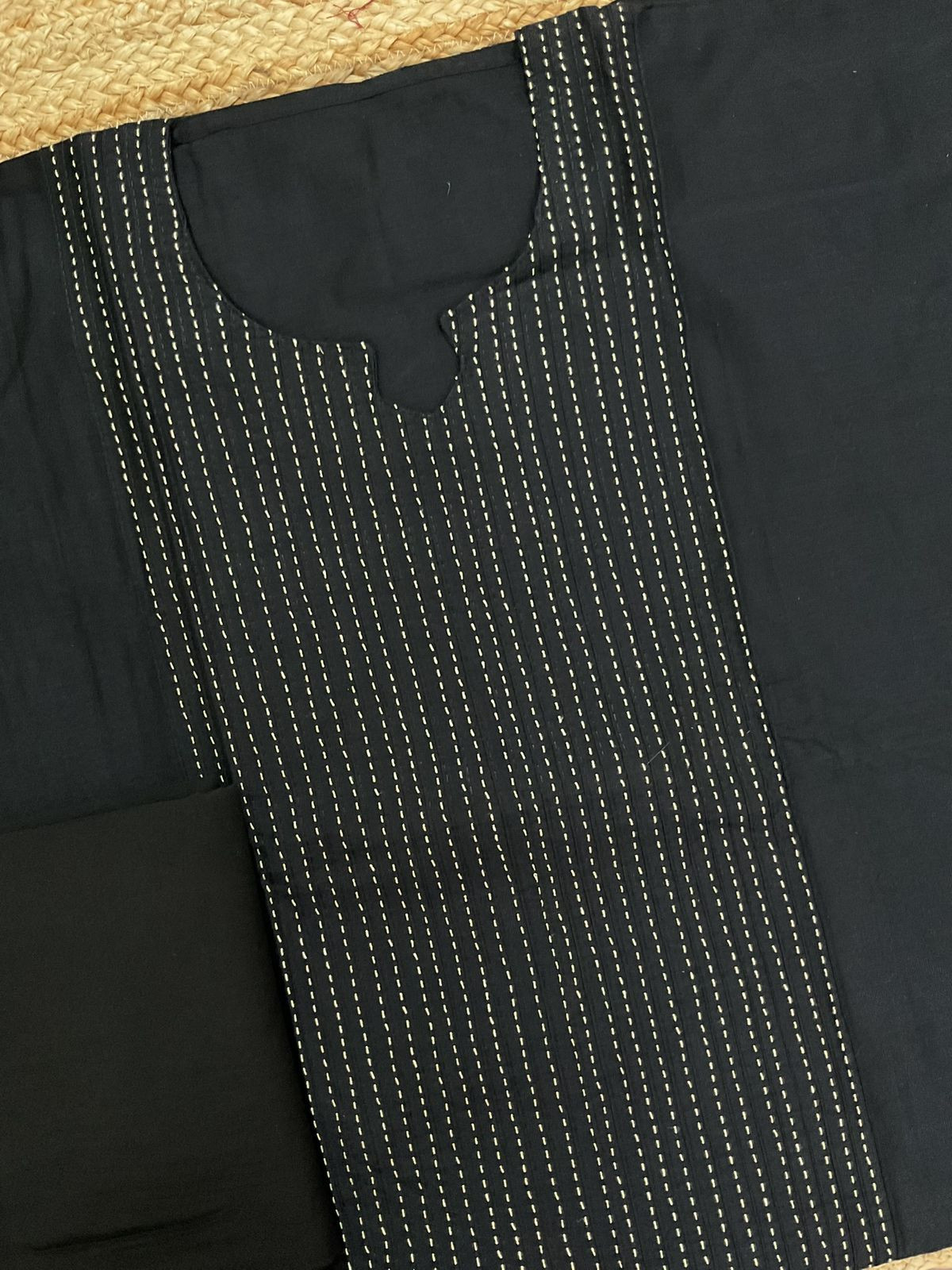 Pure Cotton Silk Printed Embroidered Suit - Black