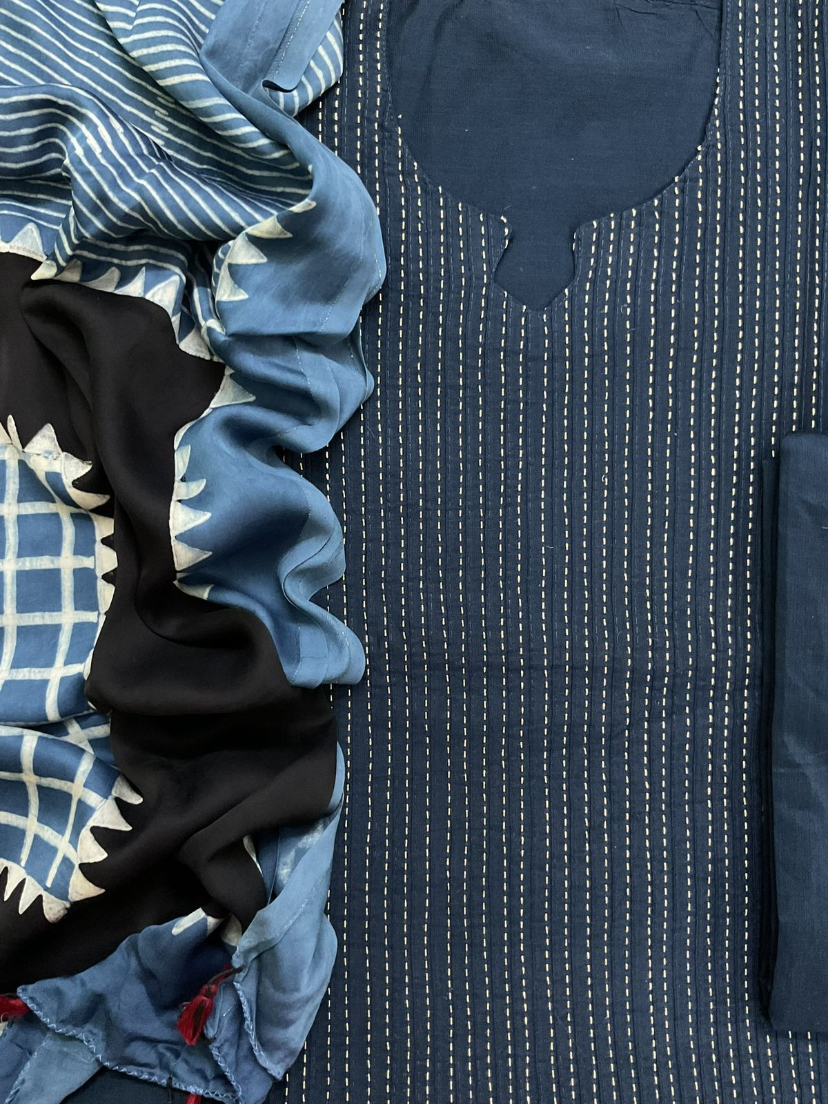 Pure Cotton Silk Printed Embroidered Suit - Blue