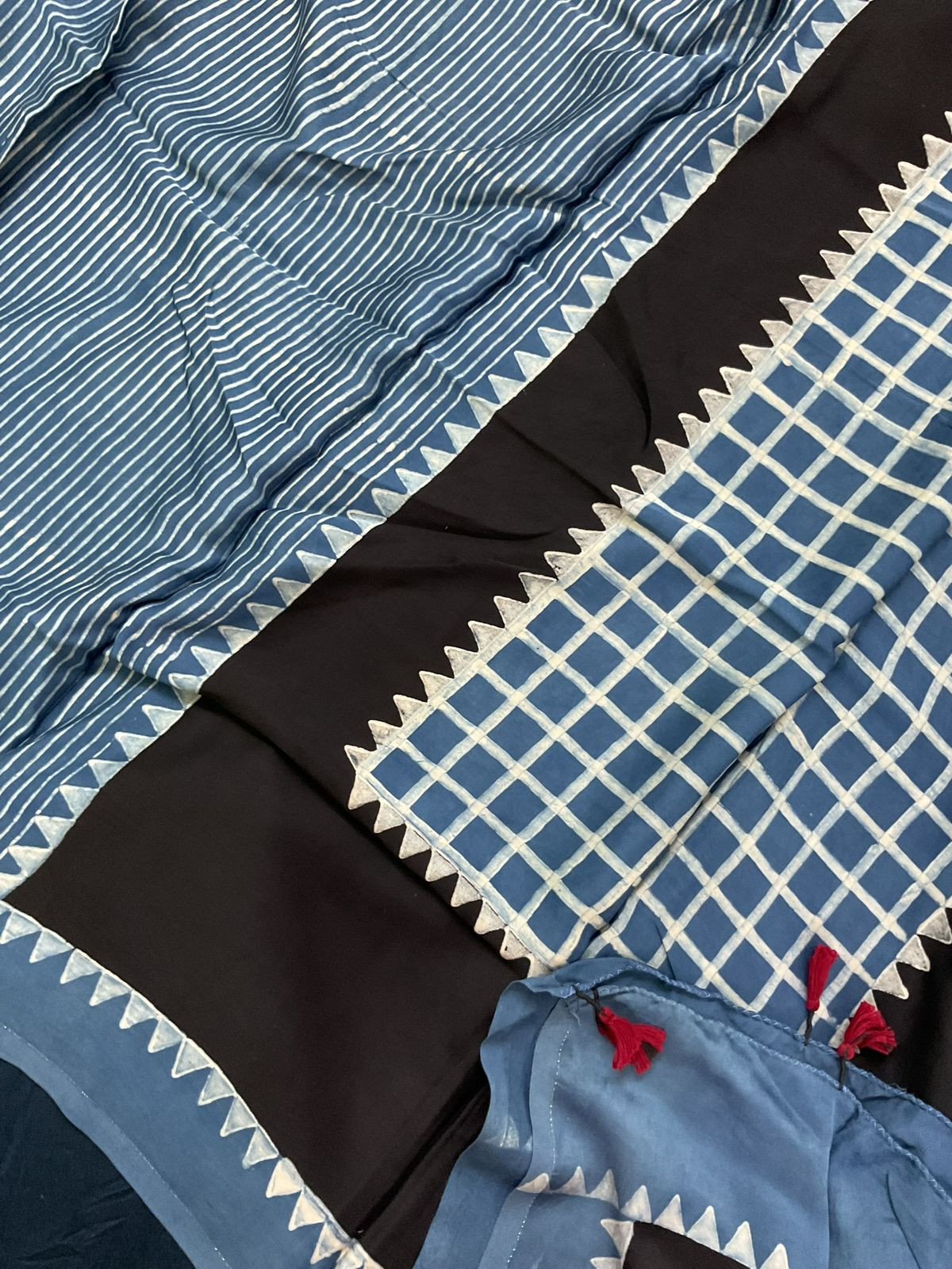 Pure Cotton Silk Printed Embroidered Suit - Blue