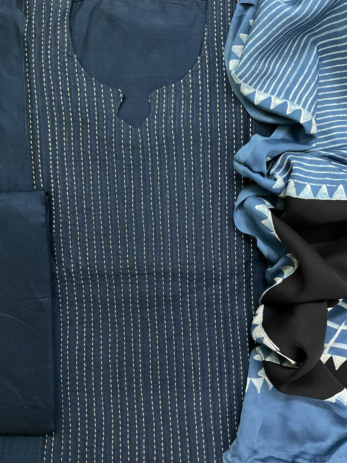 Pure Cotton Silk Printed Embroidered Suit - Blue