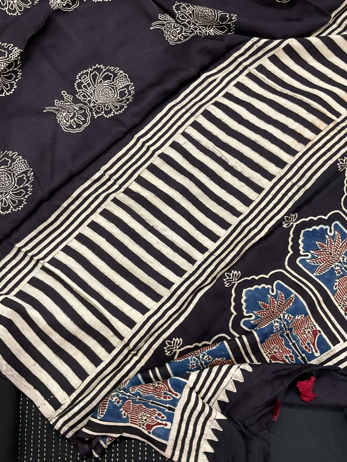 Pure Cotton Silk Printed Embroidered Suit - Black