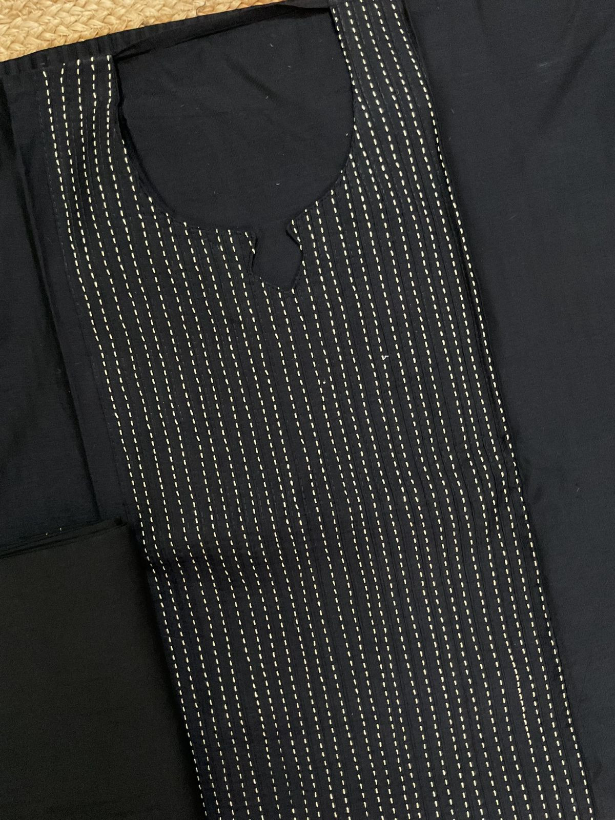 Pure Cotton Silk Printed Embroidered Suit - Black