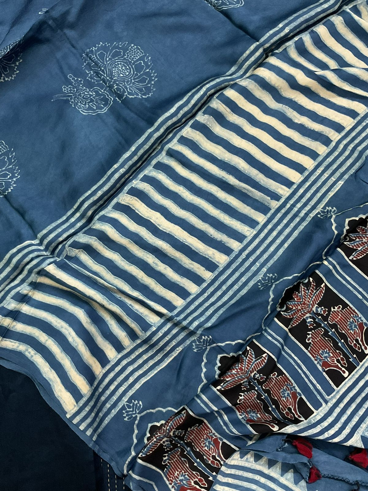 Pure Cotton Silk Printed Embroidered Suit - Blue