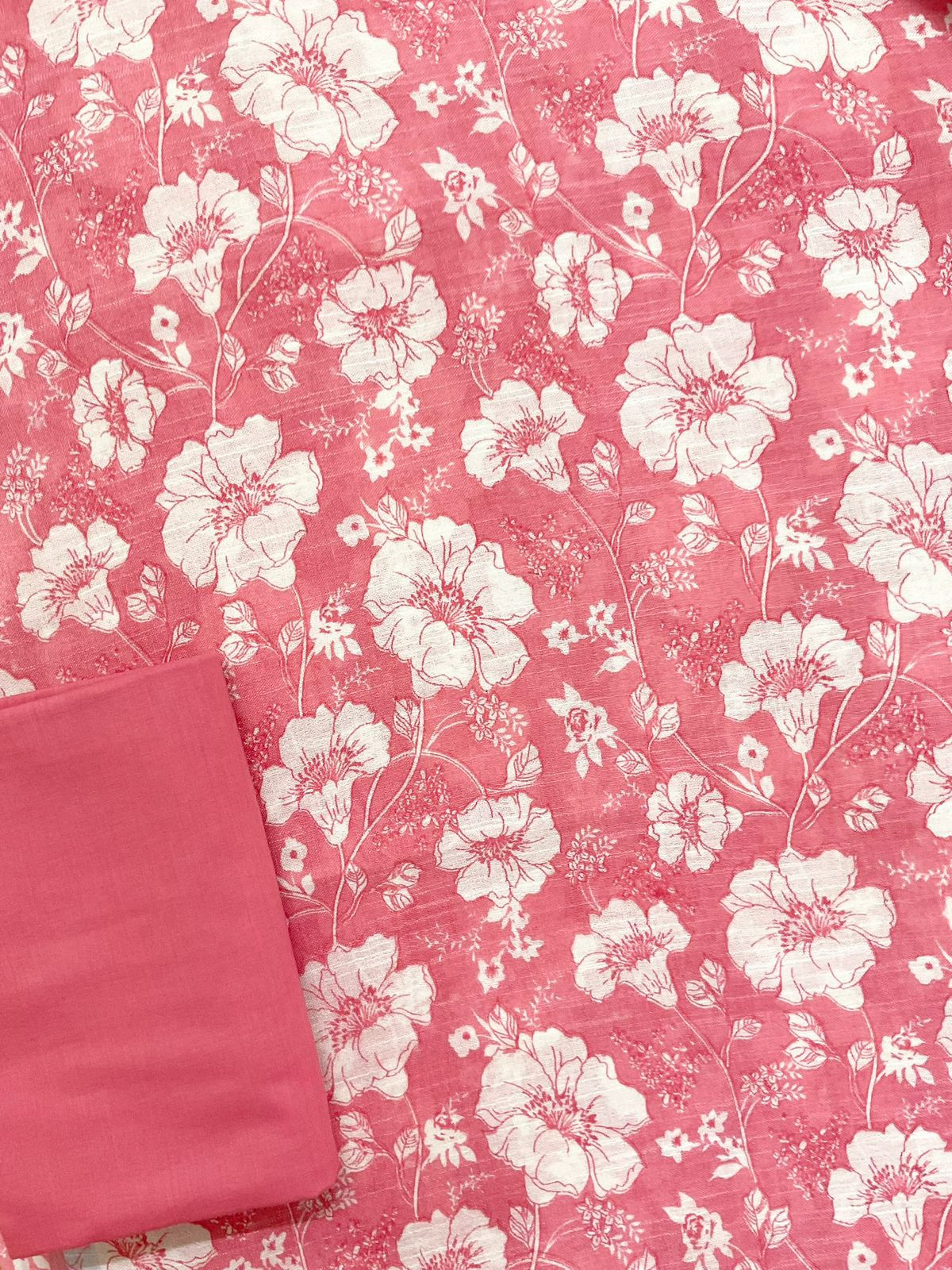 Pure Linen Jute Cotton Silk Printed Suit - Pink