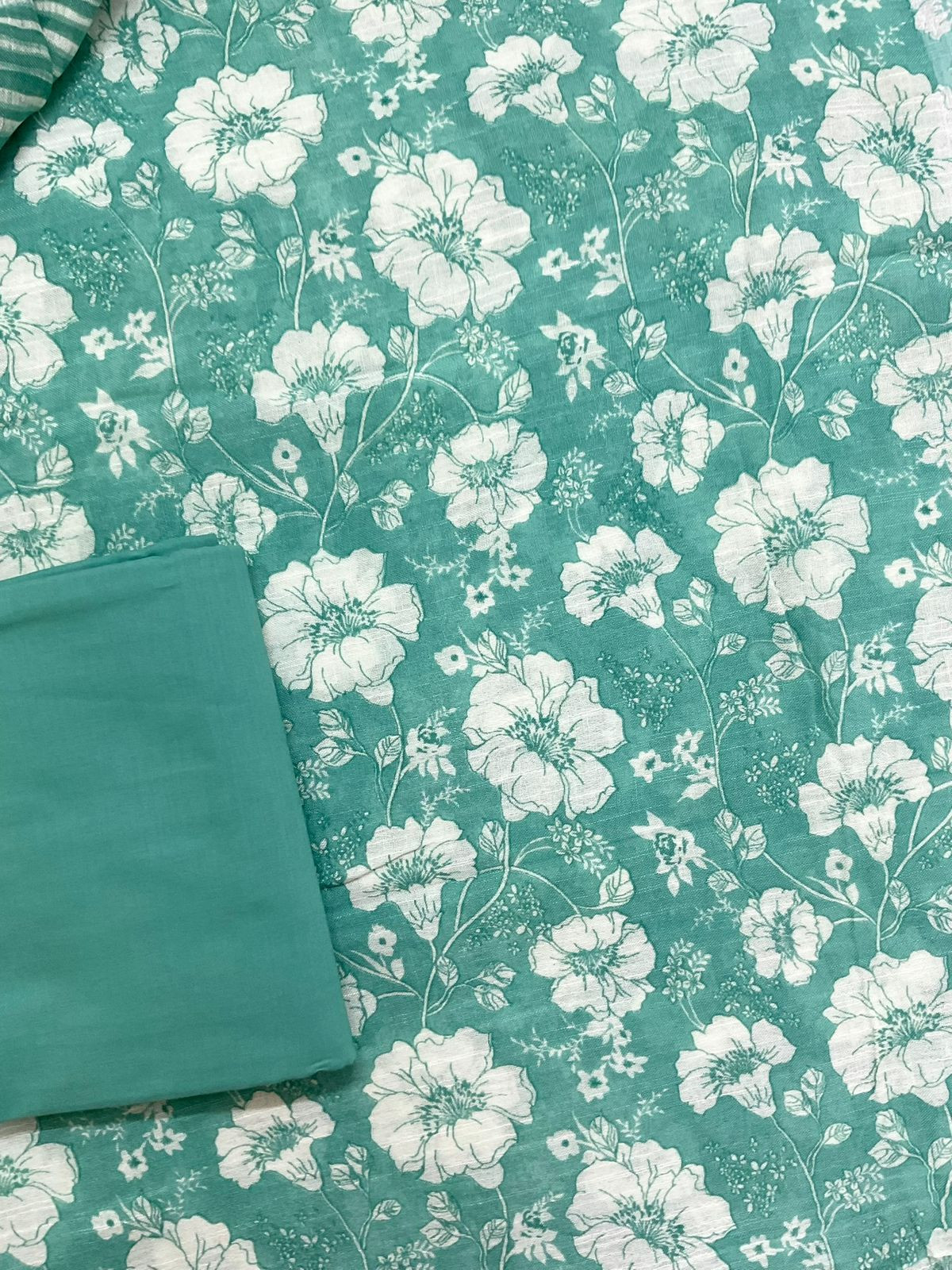 Pure Linen Jute Cotton Silk Printed Suit - Green