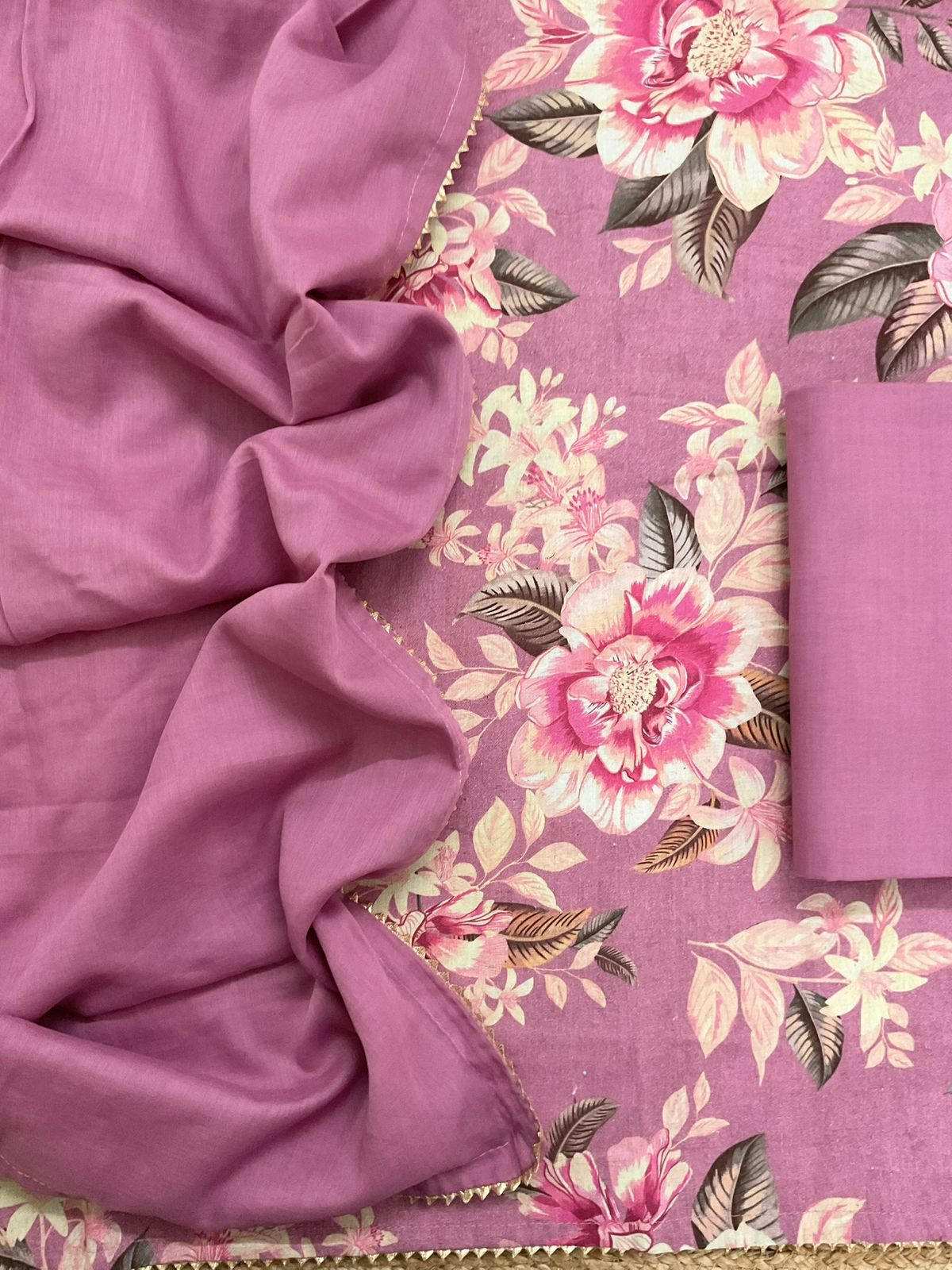 Pure Slub Cotton Printed Suit - Purple