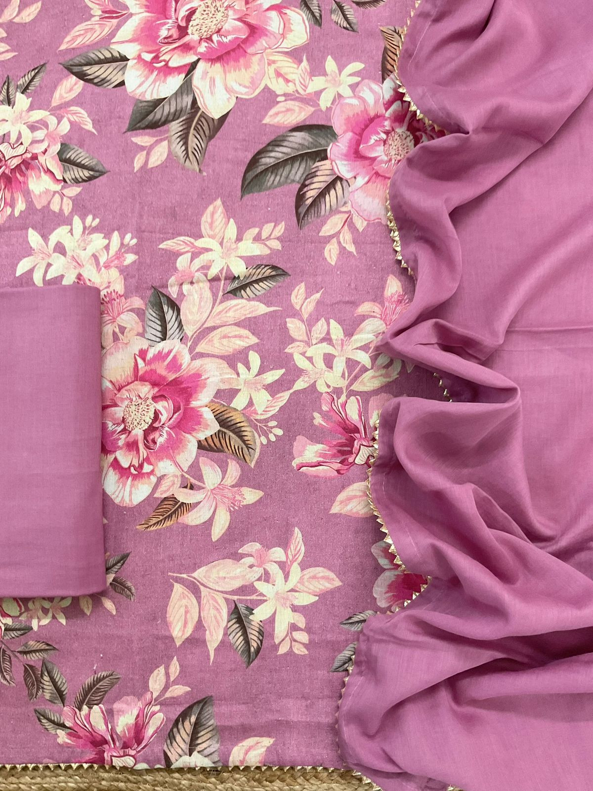 Pure Slub Cotton Printed Suit - Purple