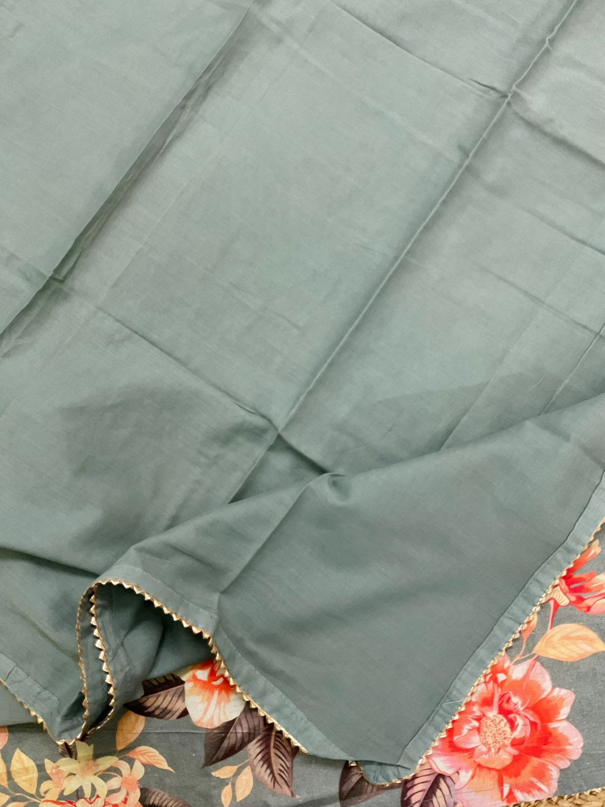 Pure Slub Cotton Printed Suit - Grey