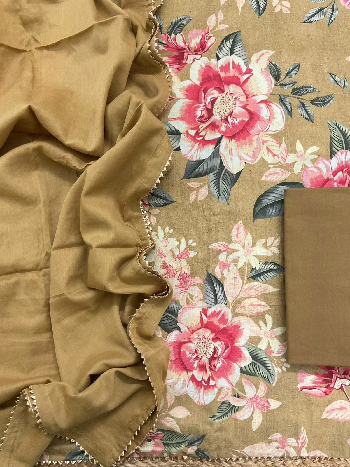 Pure Slub Cotton Printed Suit - Mustard