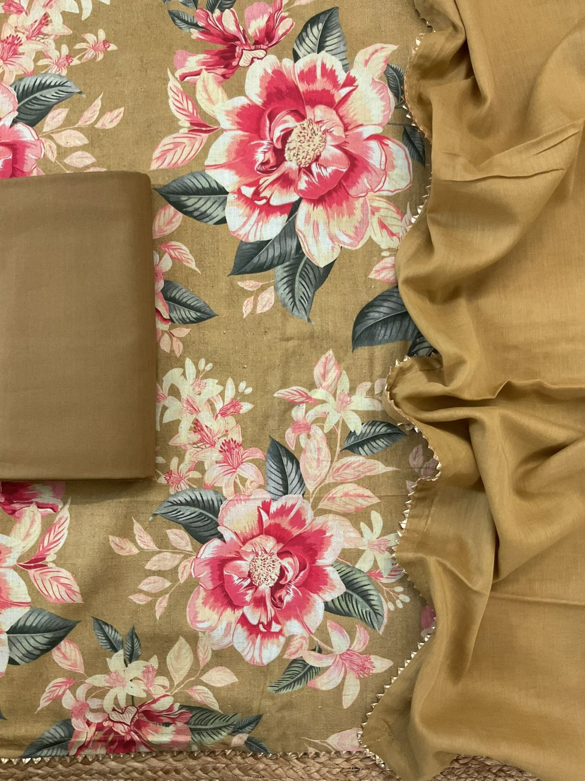 Pure Slub Cotton Printed Suit - Mustard