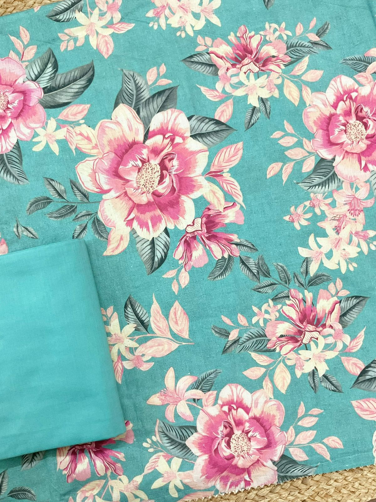 Pure Slub Cotton Printed Suit - Blue