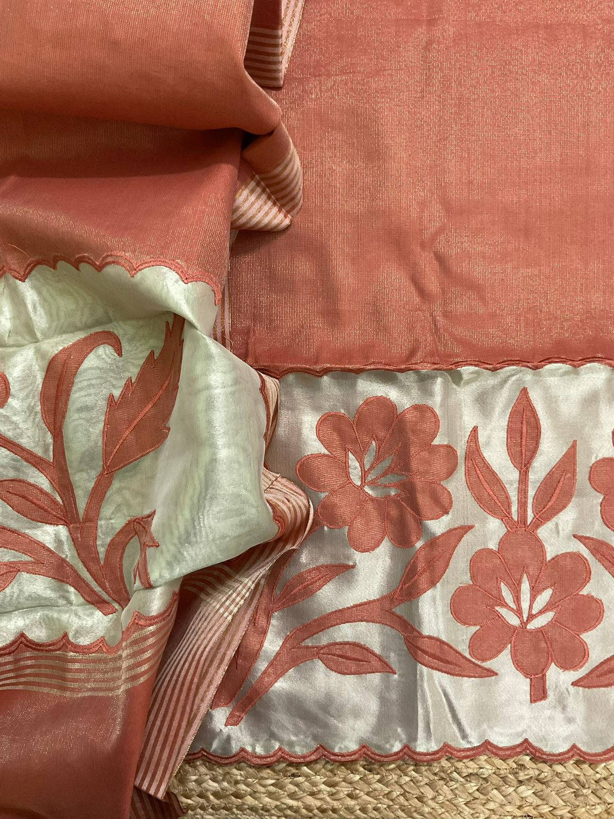 Soft Tissue Chanderi Embroidered Suit - Rust