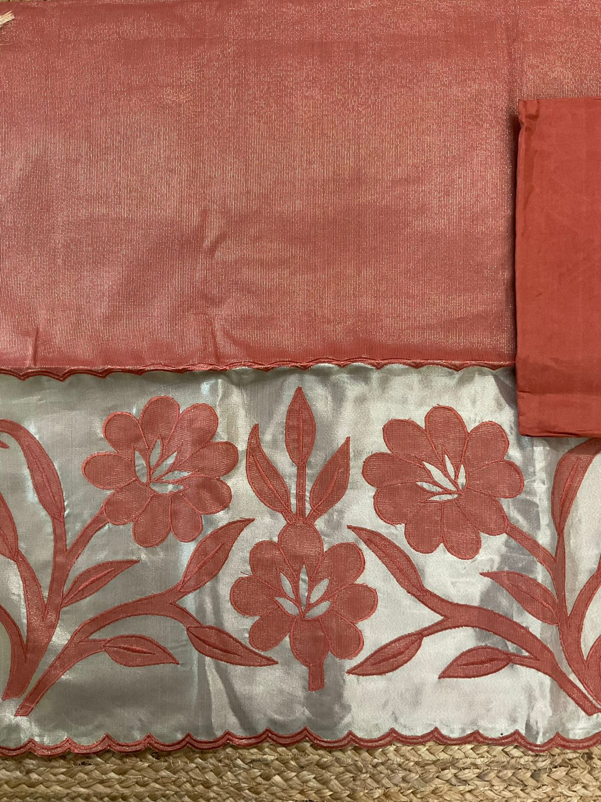 Soft Tissue Chanderi Embroidered Suit - Rust