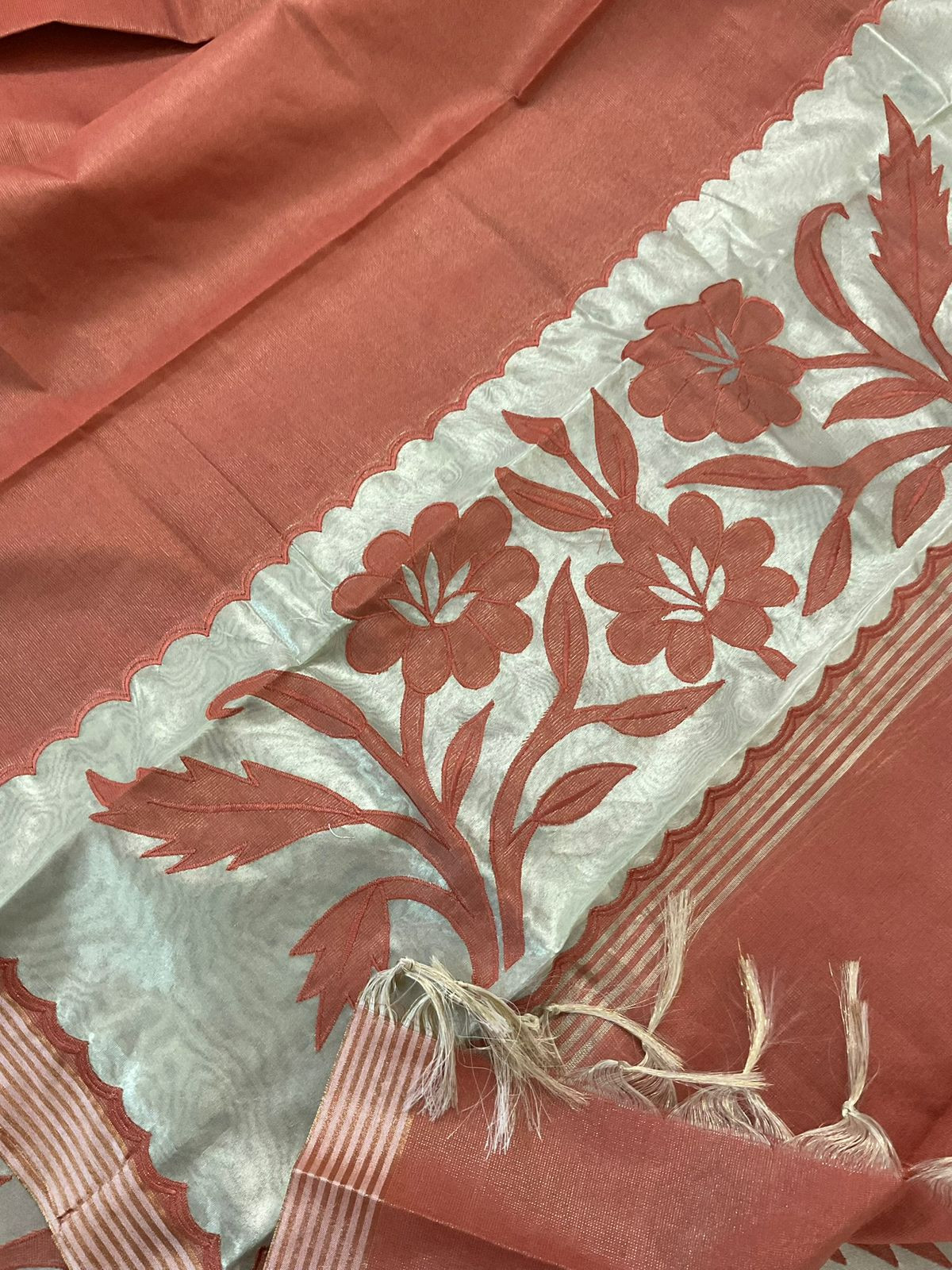 Soft Tissue Chanderi Embroidered Suit - Rust