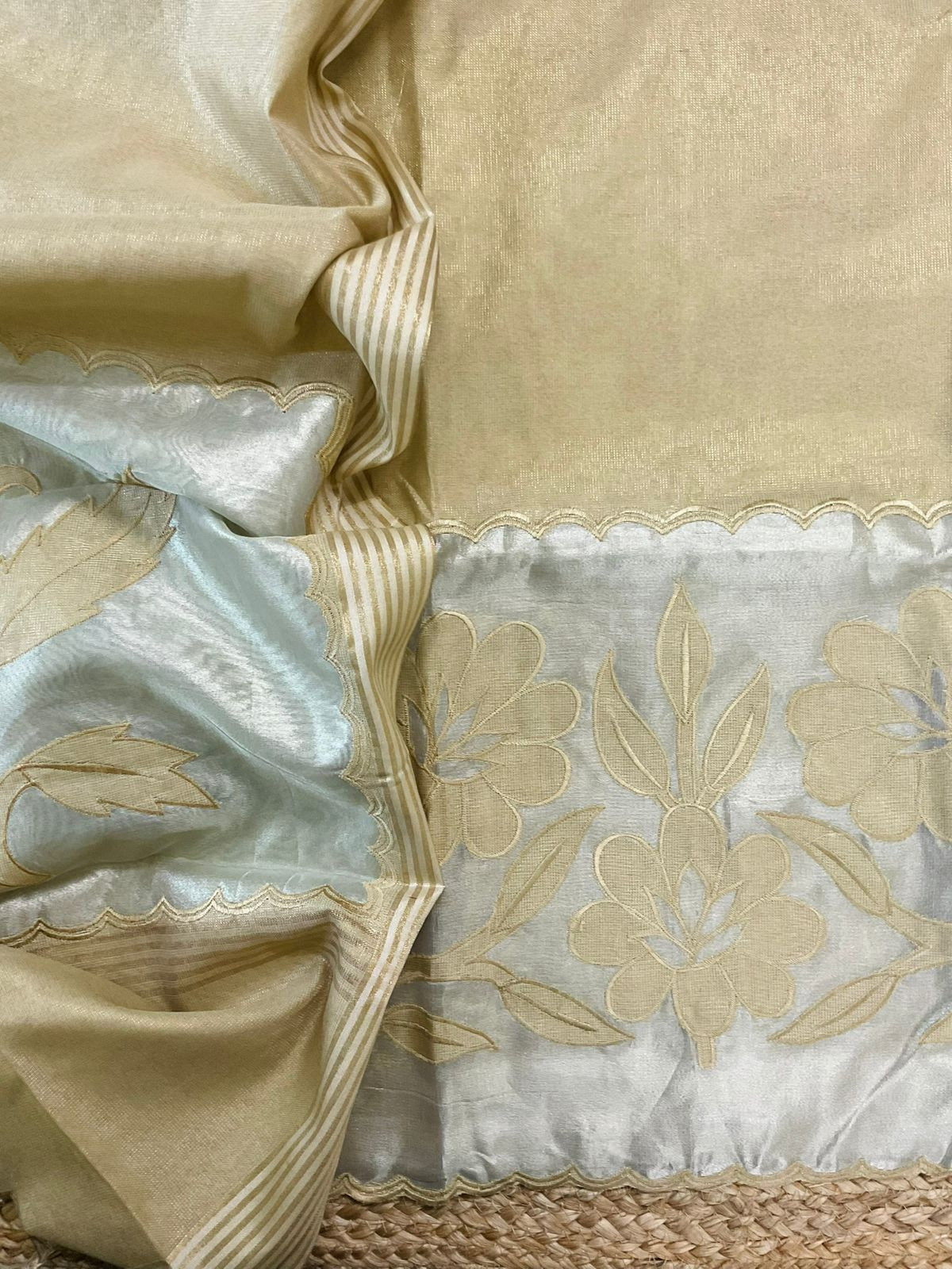 Soft Tissue Chanderi Embroidered Suit - Beige