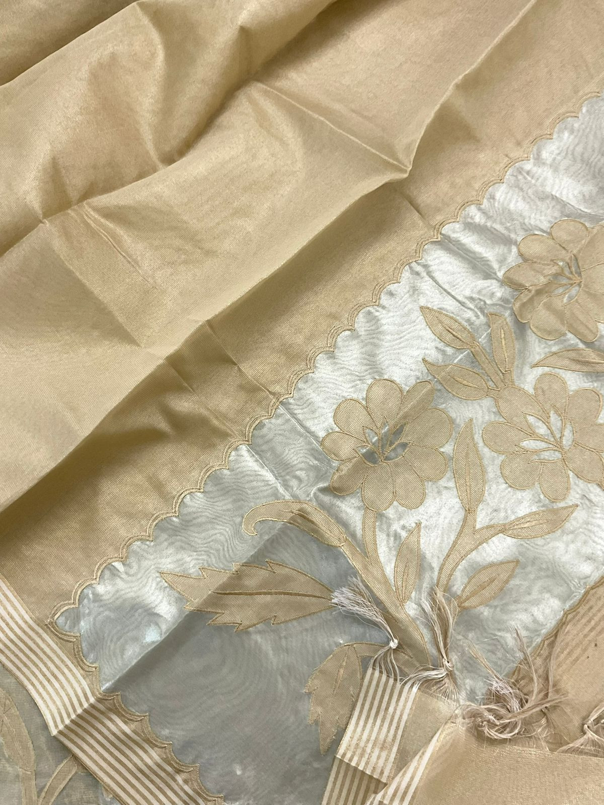 Soft Tissue Chanderi Embroidered Suit - Beige