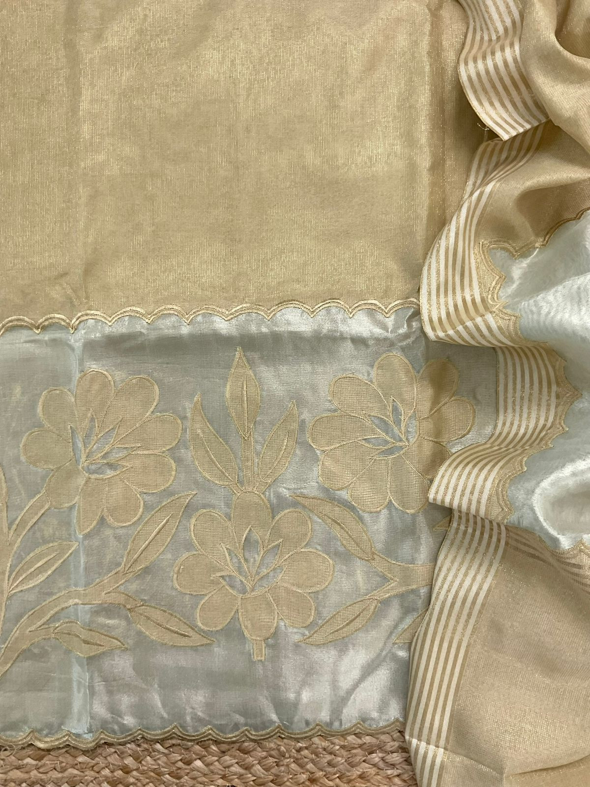 Soft Tissue Chanderi Embroidered Suit - Beige