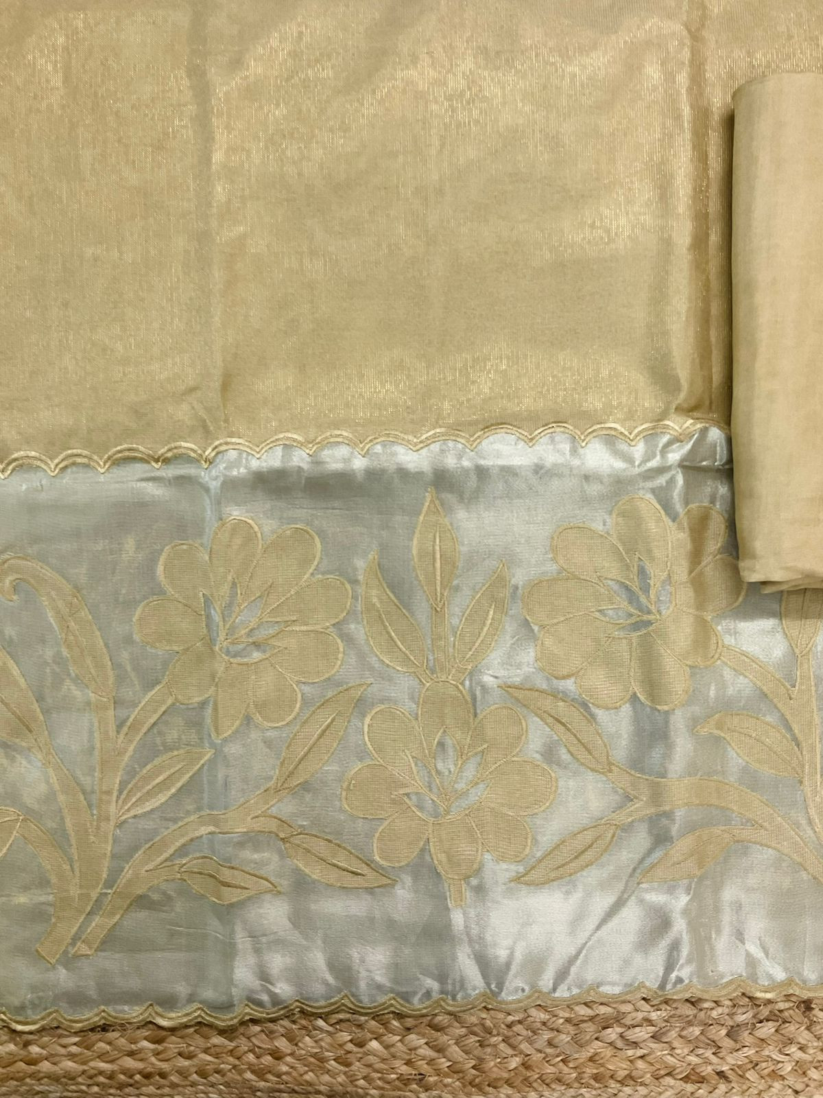 Soft Tissue Chanderi Embroidered Suit - Beige