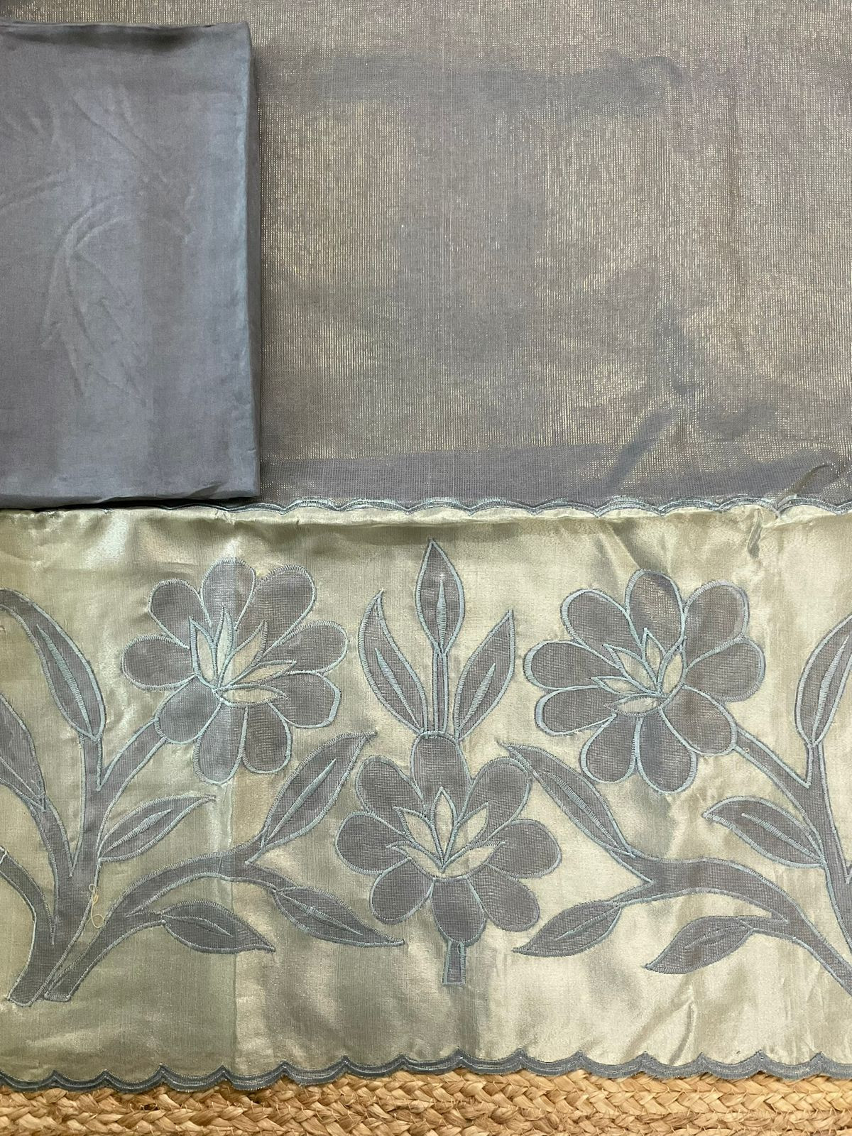 Soft Tissue Chanderi Embroidered Suit - Grey