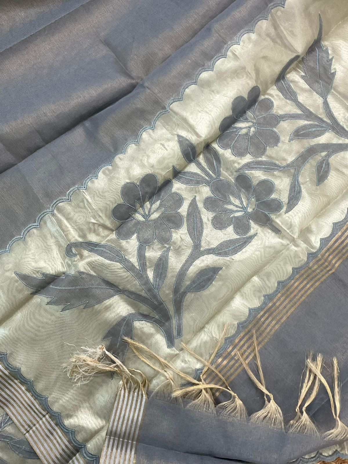 Soft Tissue Chanderi Embroidered Suit - Grey