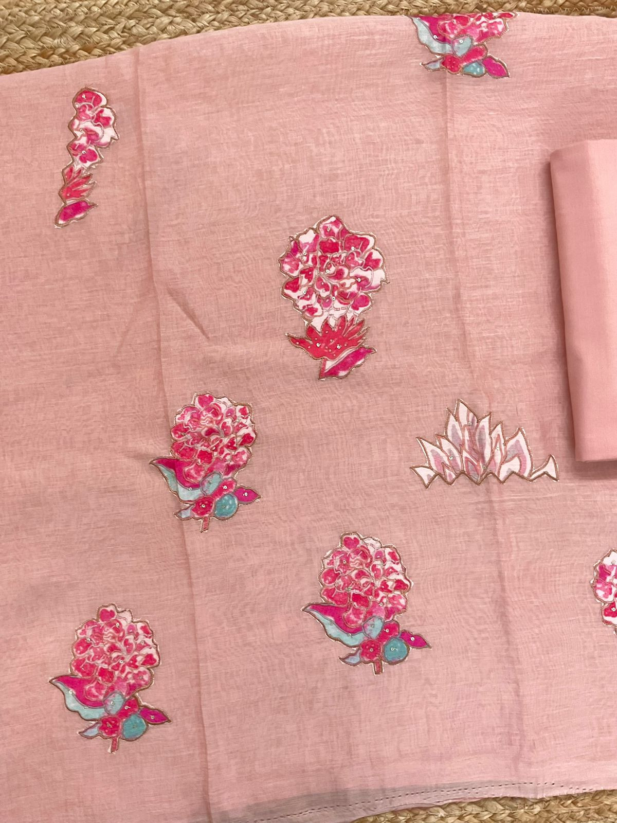 Pure Mul Chanderi Printed Embroidered Suit - Onion Pink