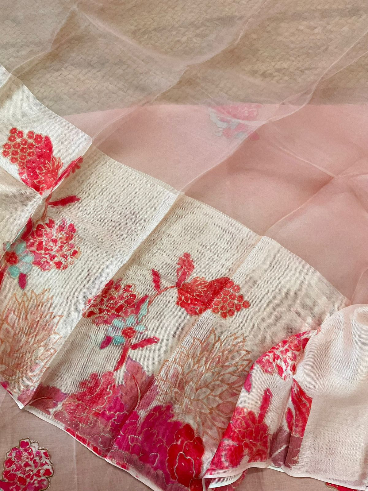 Pure Mul Chanderi Printed Embroidered Suit - Onion Pink