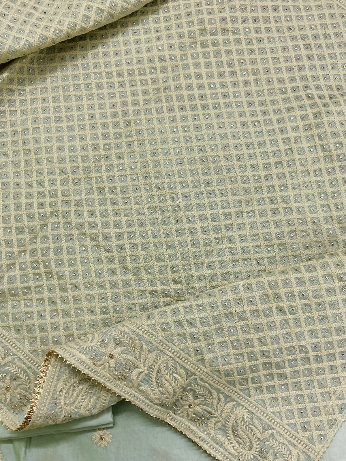 Pure Mul Chanderi Embroidered Suit - Green