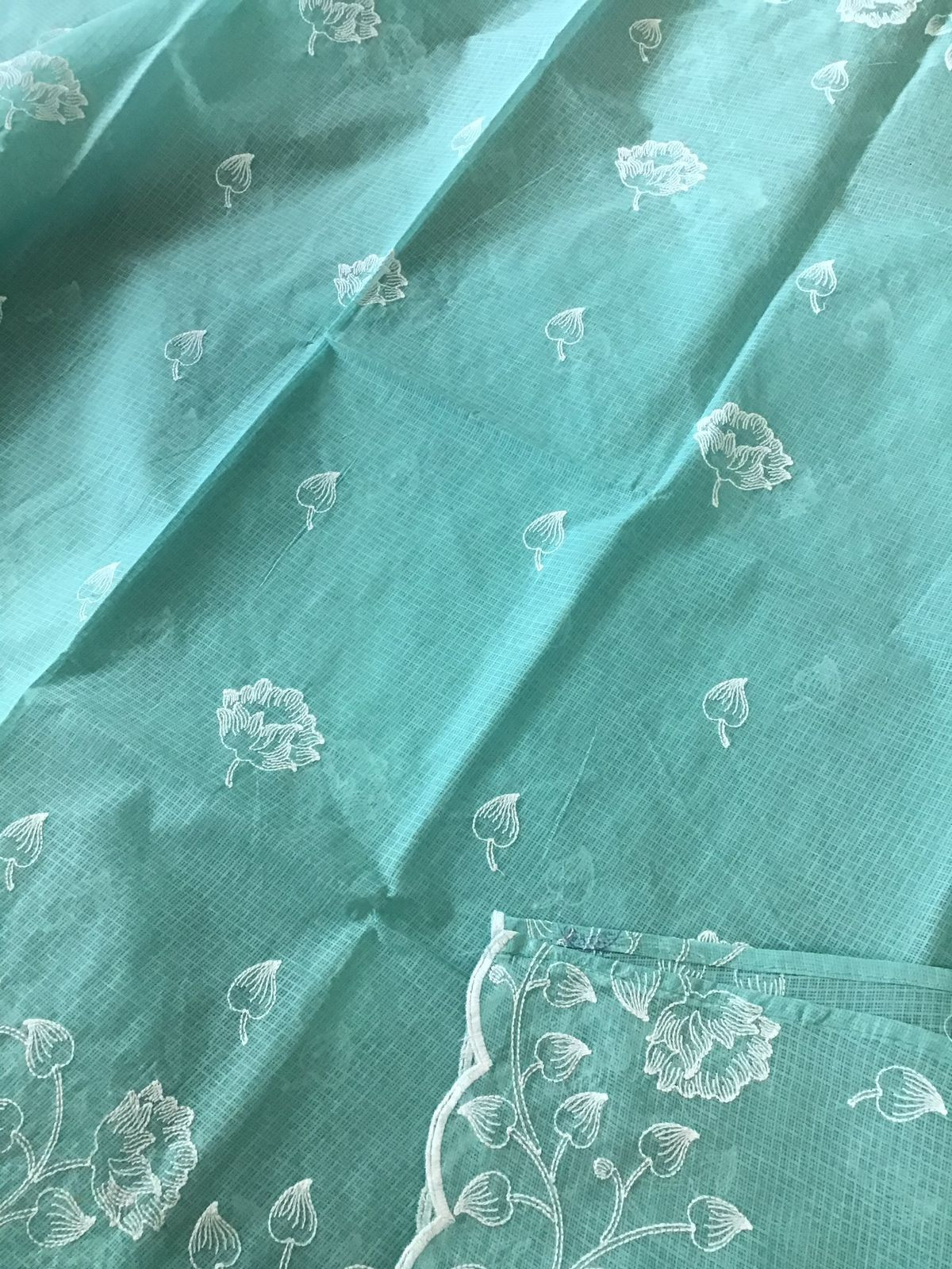 Soft Kota Silk Embroidered Suit - Sea Green