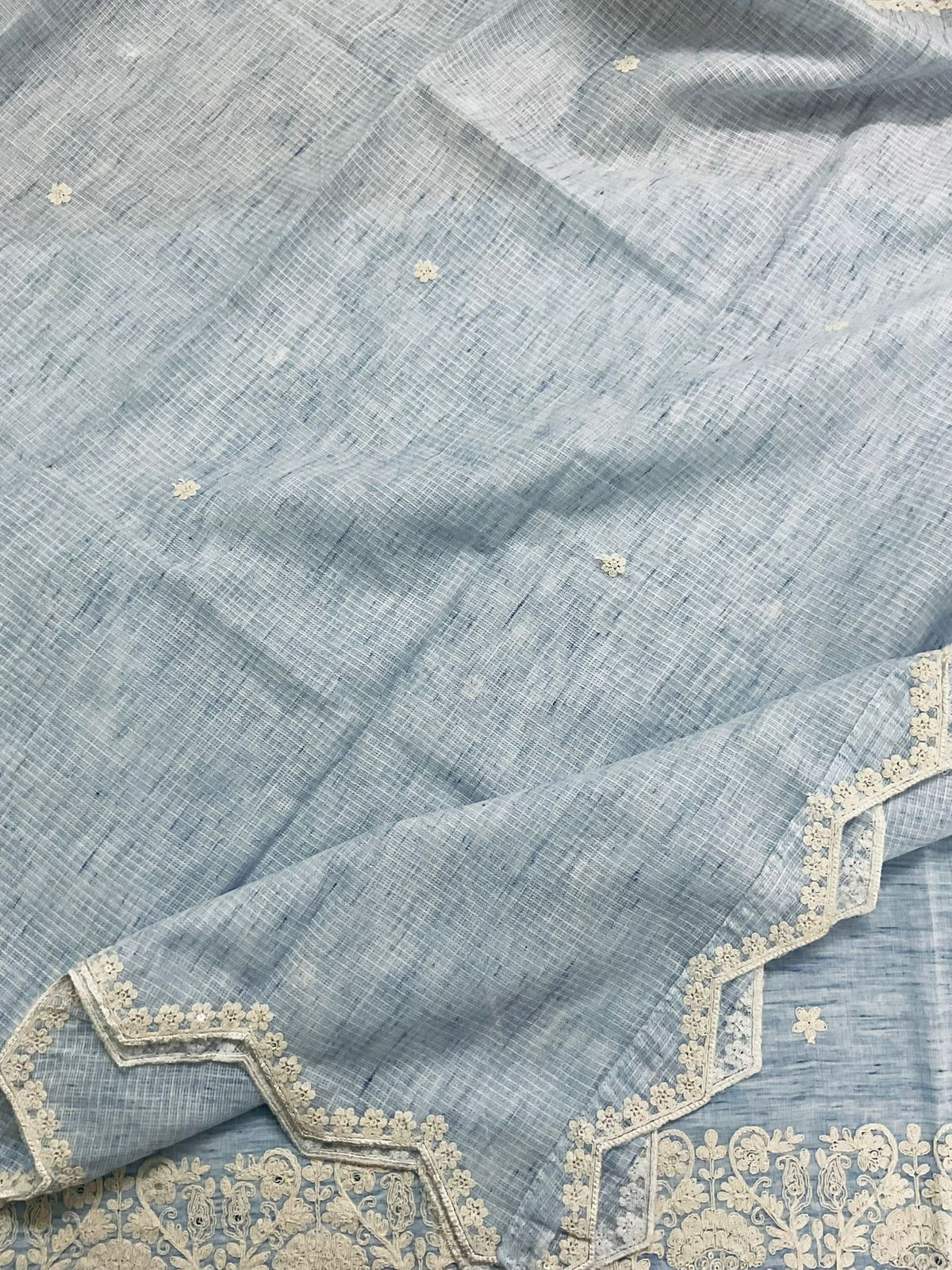 Pure Fine Handloom Cotton Embroidered Suit - Blue