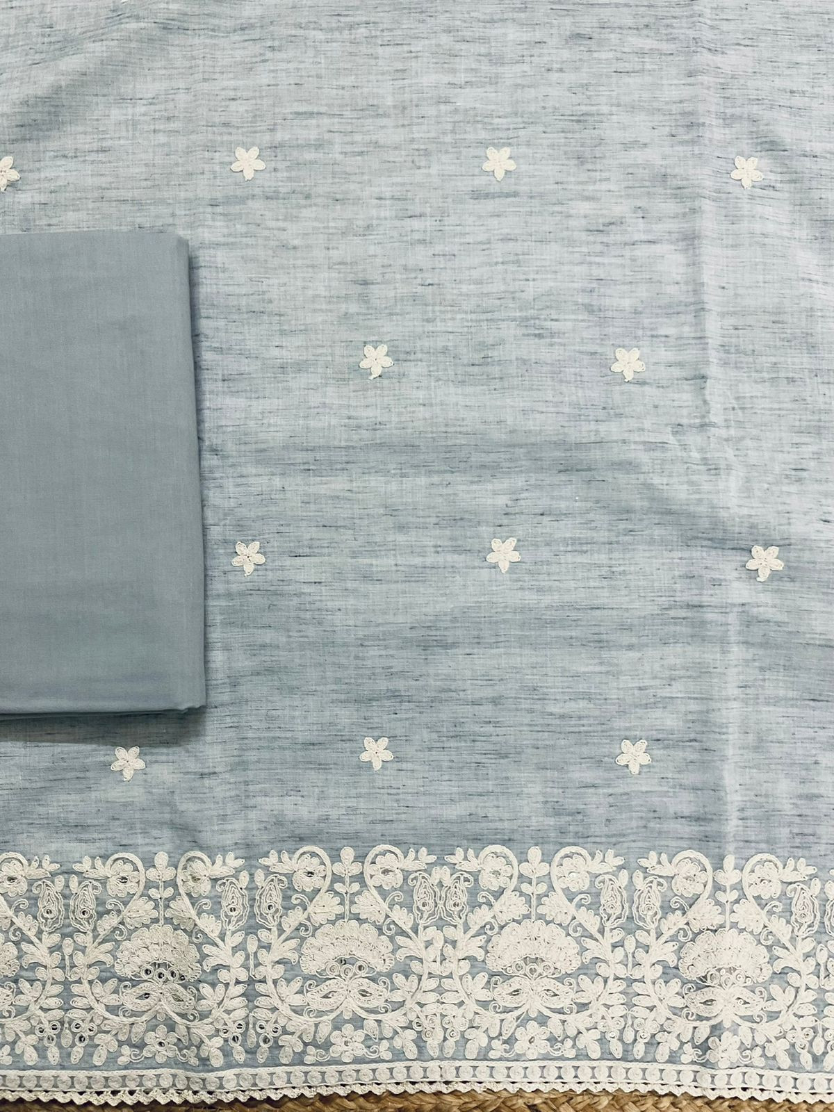 Pure Fine Handloom Cotton Embroidered Suit - Grey