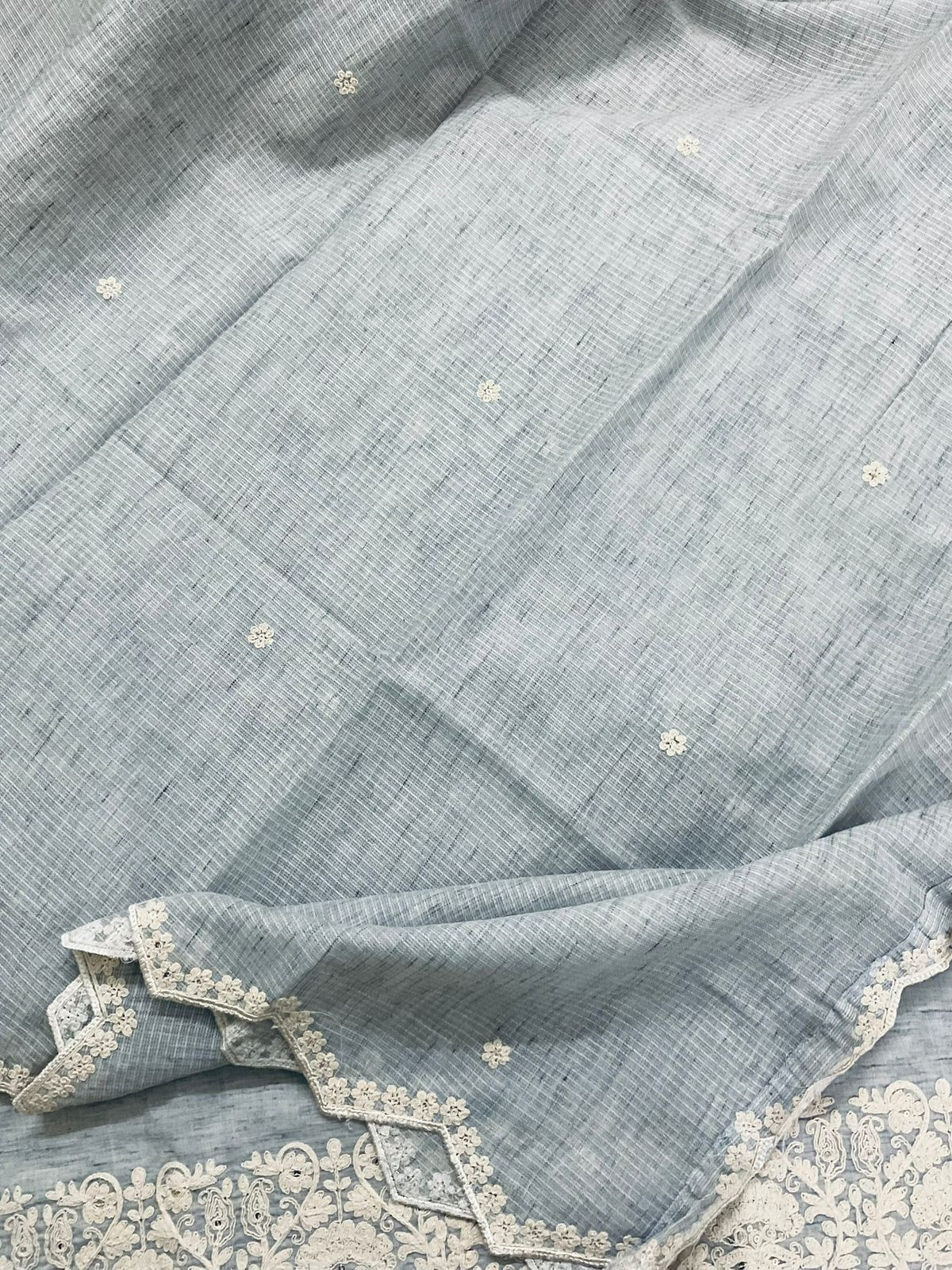 Pure Fine Handloom Cotton Embroidered Suit - Grey