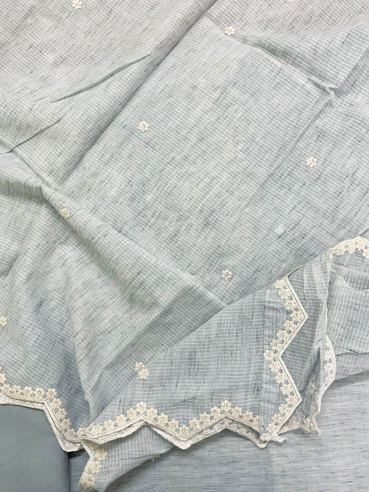 Pure Fine Handloom Cotton Embroidered Suit - Grey