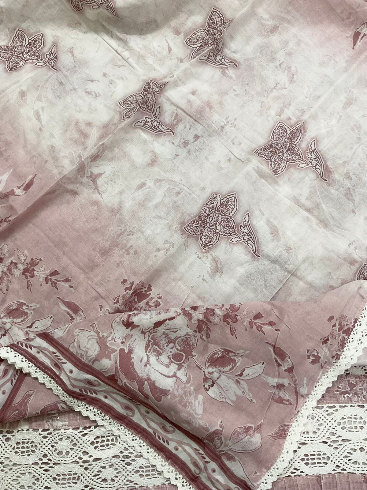 Pure Kota Cotton Printed Embroidered Suit - Onion Pink