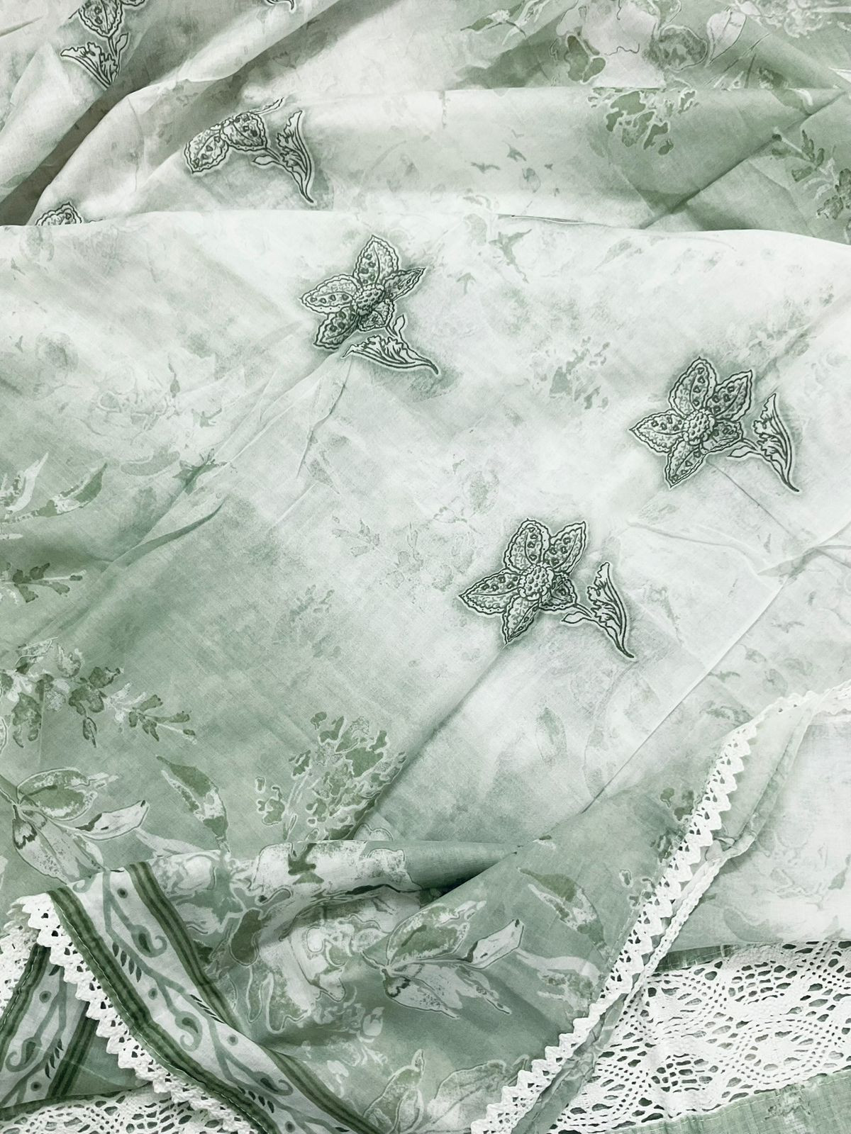 Pure Kota Cotton Printed Embroidered Suit - Green