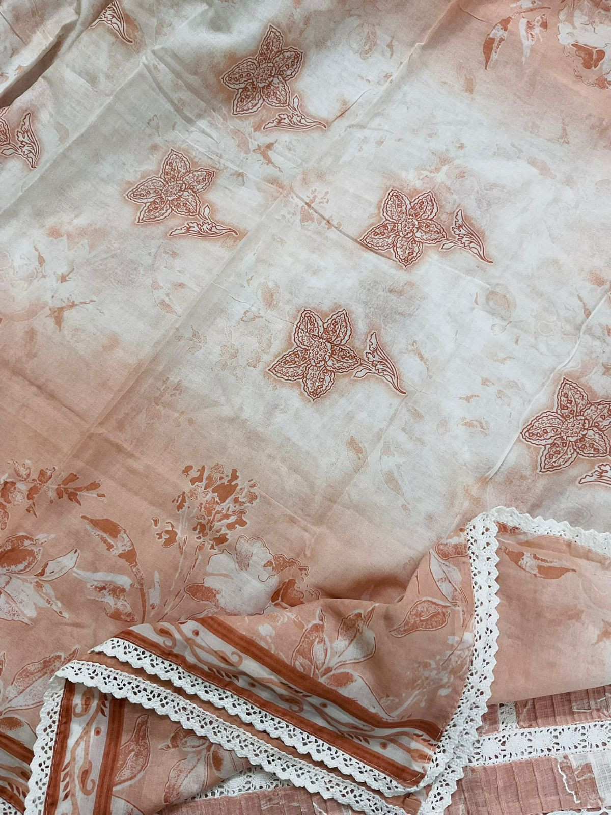 Pure Kota Cotton Printed Embroidered Suit - Peach