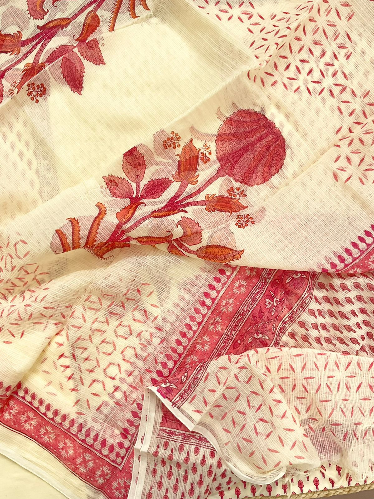 Pure Fine Cotton Printed Embroidered Suit - Cream