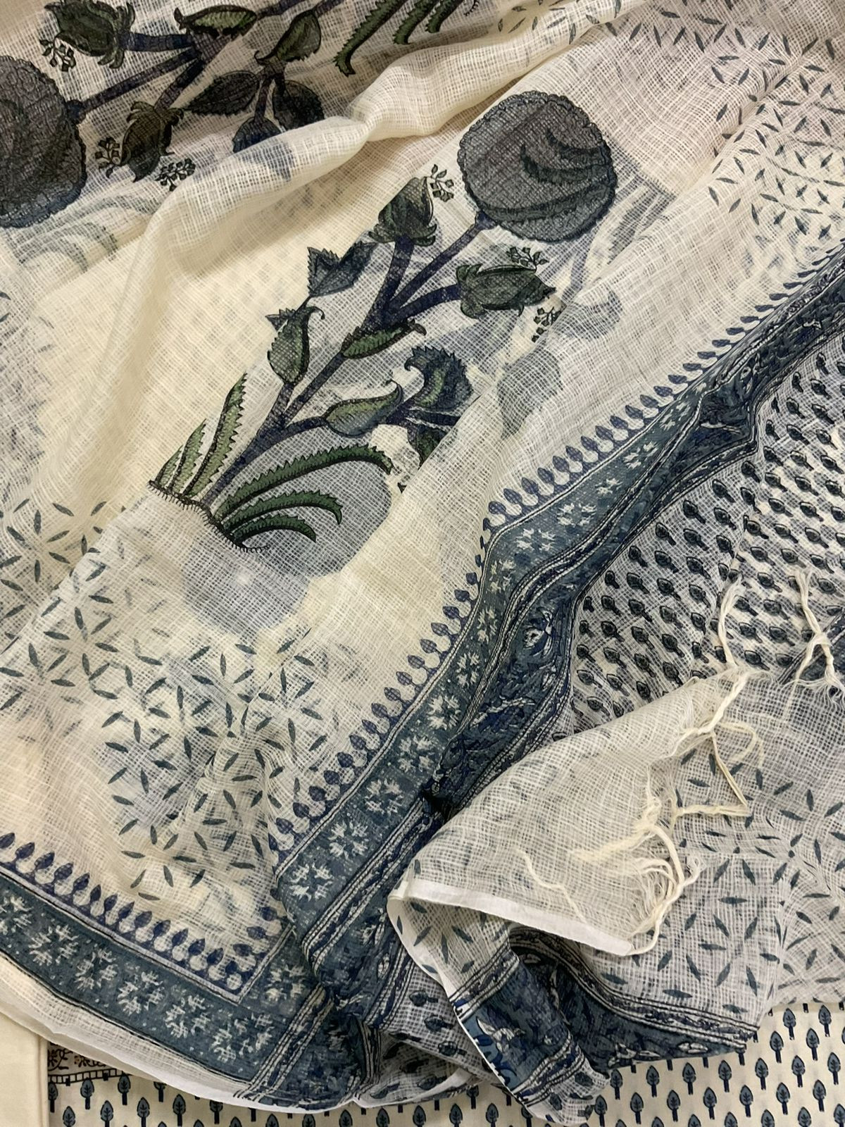 Pure Fine Cotton Printed Embroidered Suit - Cream