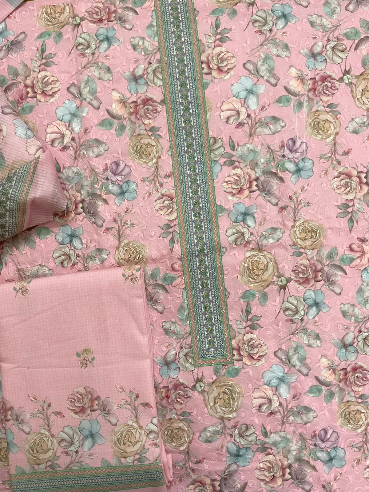 Soft Rayon Cotton Printed Embroidered Suit - Pink