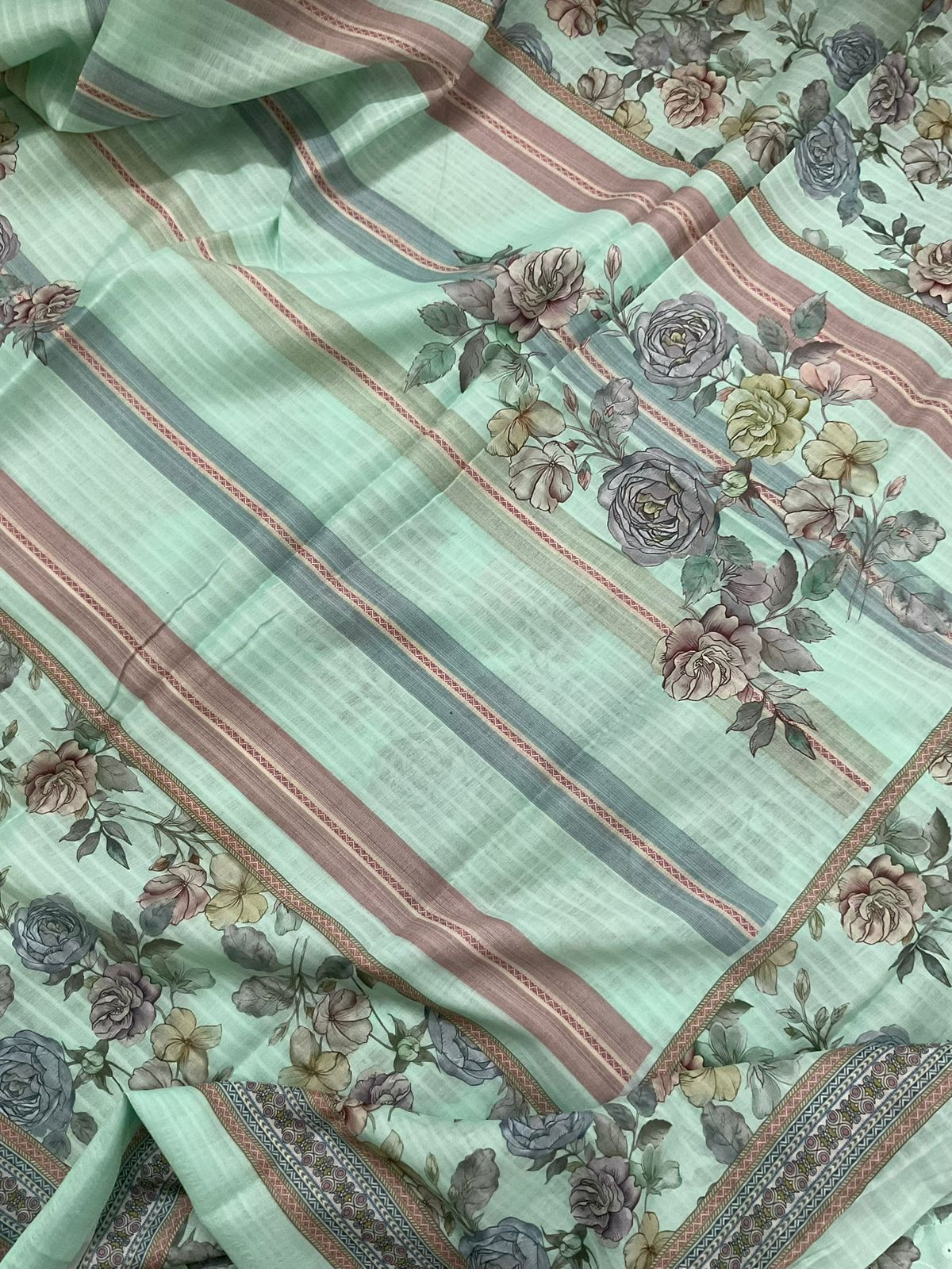 Soft Rayon Cotton Printed Embroidered Suit - Blue